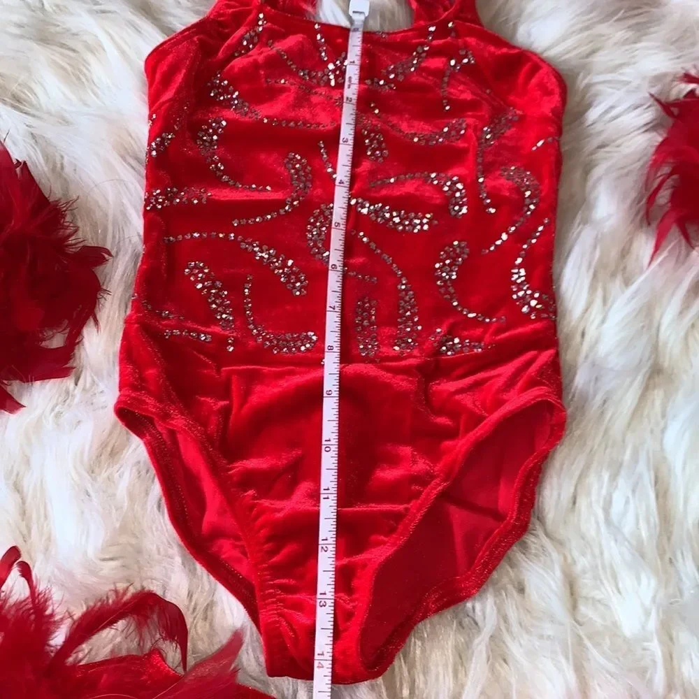 Kids Red velvet sequin and feather tap outfit